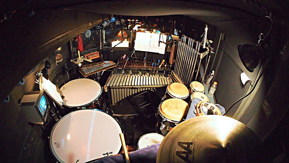 Paul Hansen's percussion setup for A Chorus Line at The 5th Avenue Theatre in Seattle, Washington.