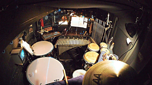 Paul Hansen's percussion setup for A Chorus Line at The 5th Avenue Theatre in Seattle, Washington.