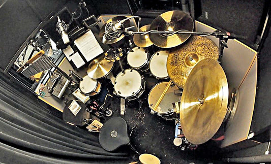 Perry Cavari's drum set setup for the Broadway production of Something Rotten at the St James Theatre.