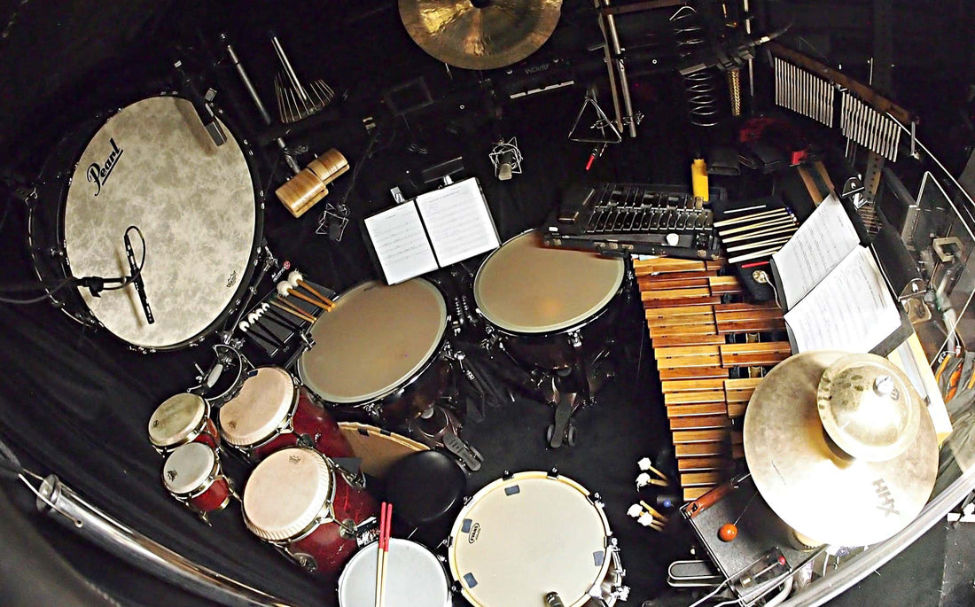 Sean Ritenauer's percussion setup for the Broadway production of Something Rotten at the St James Theatre.
