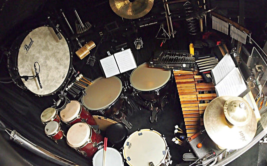 Sean Ritenauer's percussion setup for the Broadway production of Something Rotten at the St James Theatre.