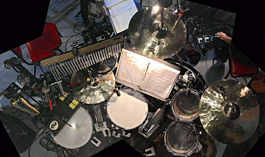 Brett Beirsdorfer's drum set setup for the National Tour of Fame at the Eisenhower Hall Theatre in West Point, New York.
