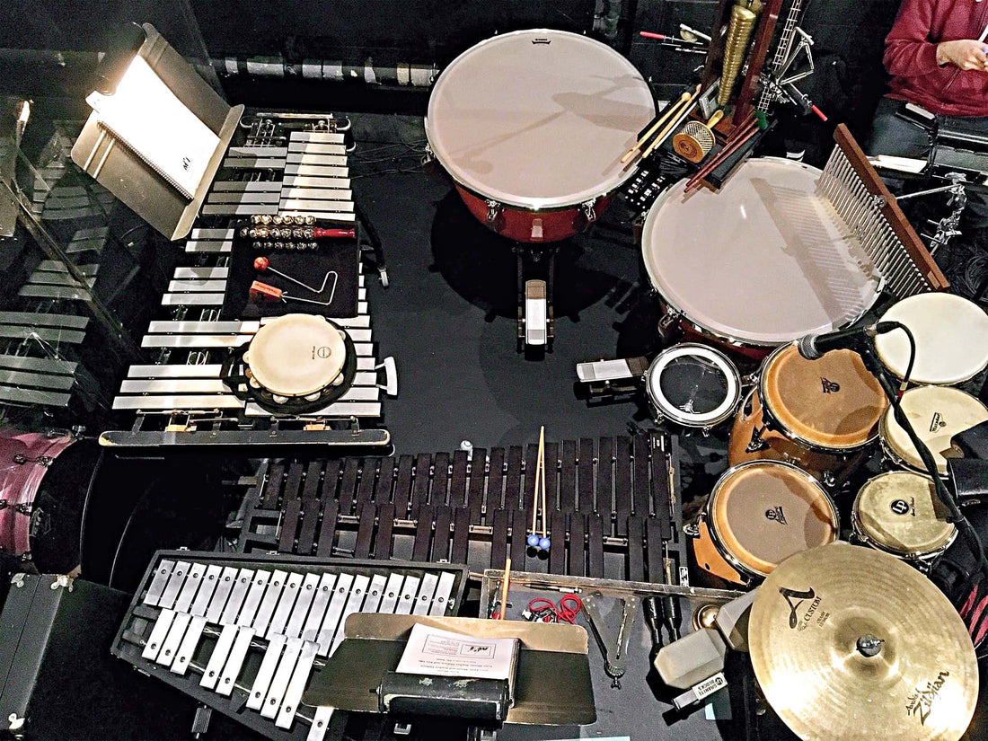 Brandon Levesque’s percussion setup for Rhode Island College’s production of Seussical.