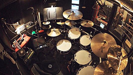 Tim Mulligan's drum set setup for the National Tour of Wicked at the Paramount Theater in Seattle, Washington.