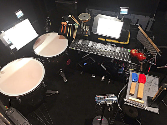 Laura Hamel's percussion setup for the National Tour of A Christmas Story at the McCallum Theatre in Palm Desert, California.