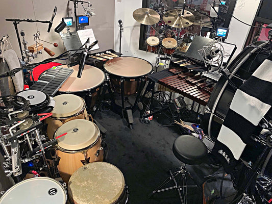 Joshua Mark Samuels' percussion setup for the Broadway production of Beetlejuice at the Winter Garden Theatre.