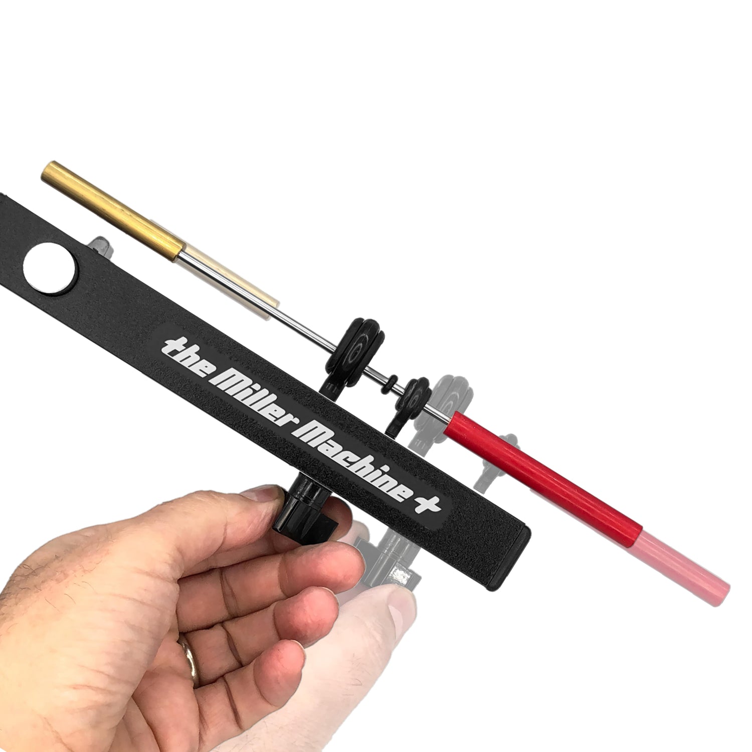 Photo of The Miller Machine, Triangle Machine Plus showing how the beater can slide, side to side, to find optimal position for your particular setup.