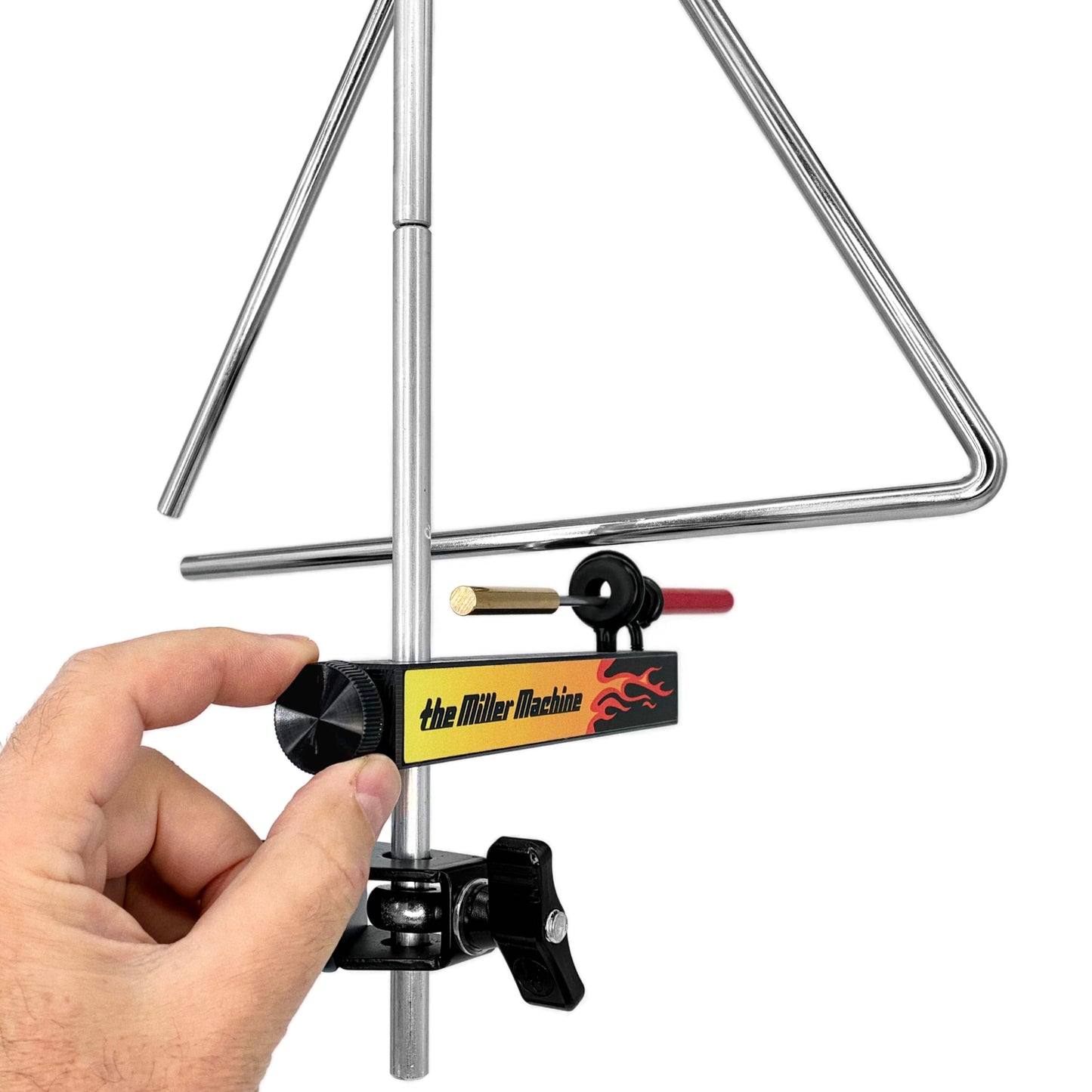 Back view of Flame Body Triangle Machine showing how to adjust height for different sized triangles.