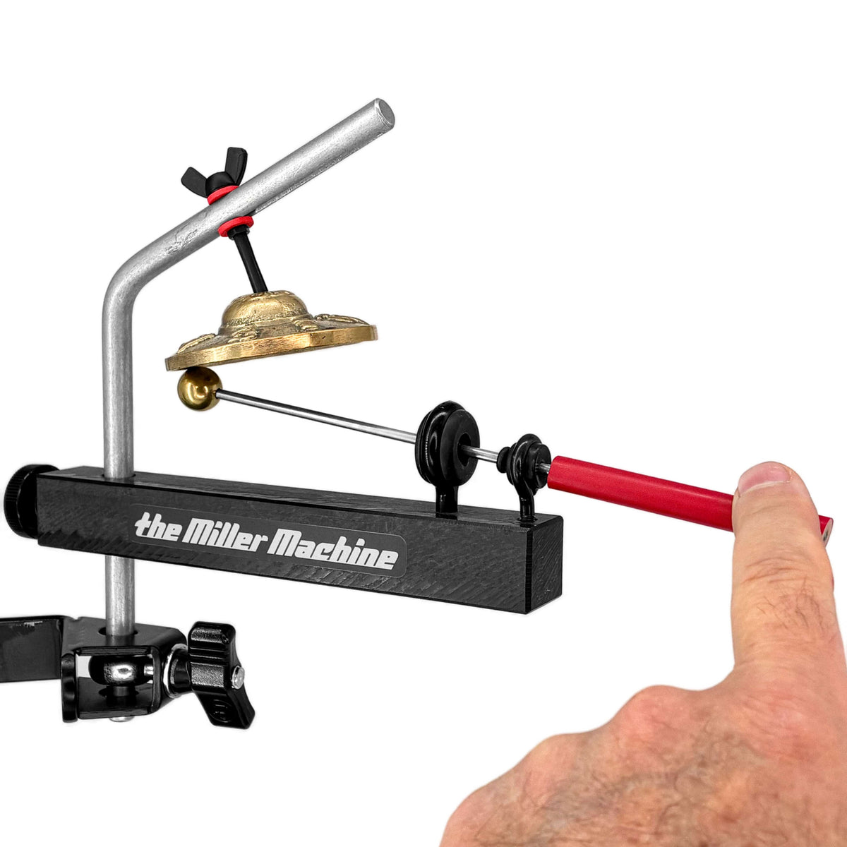 Finger Cymbal Machine with Brass Ball Beater being played with a finger.