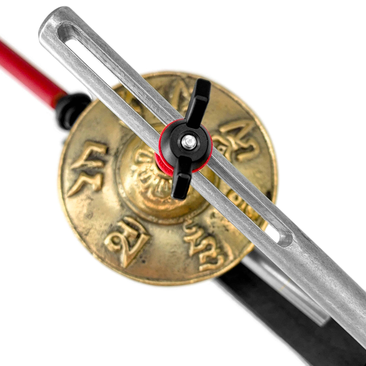 Top view of the Finger Cymbal Machine with showing how you can adjust the position of the finger cymbal.