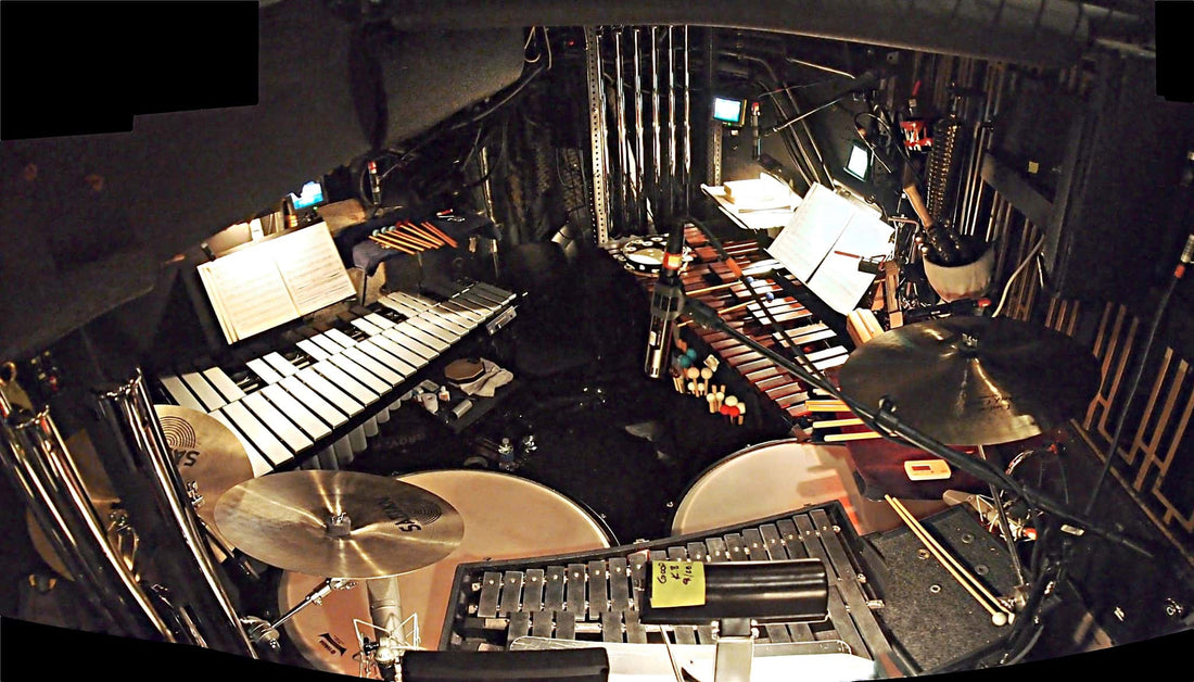 Joe Nero's percussion setup for the Broadway revival of Annie at the Palace Theatre.