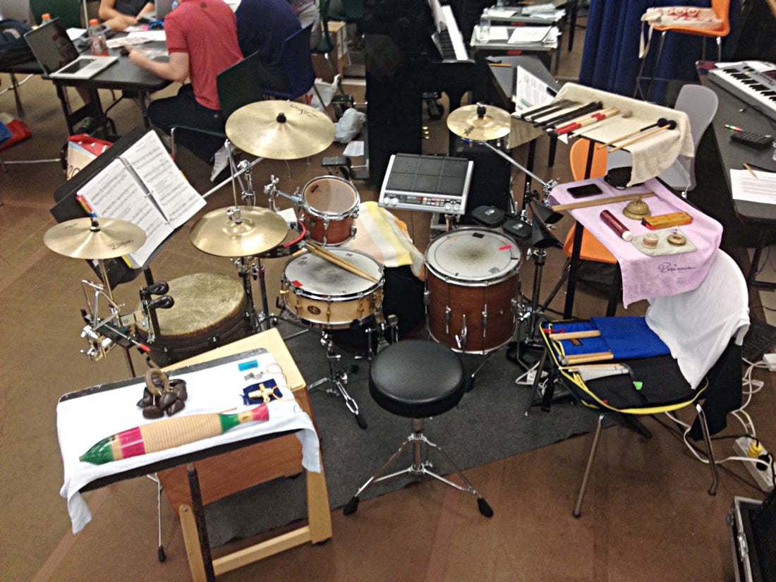 Damien Bassman’s setup for dance class accompaniment.