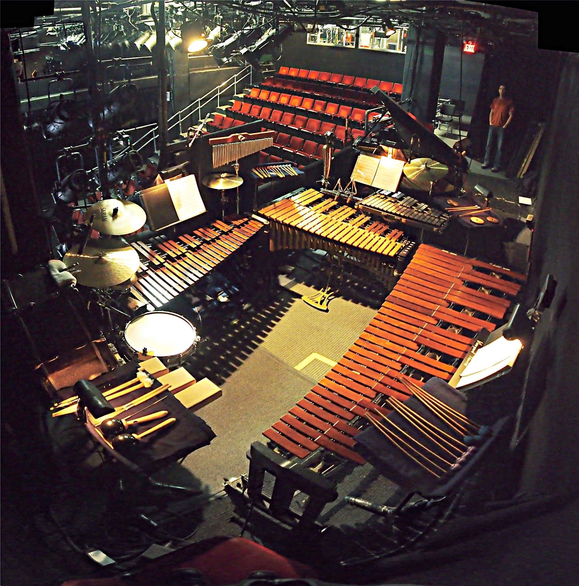 Greg Landes’ setup for the Off Broadway production of The Landing at the Vineyard Theatre in New York City.
