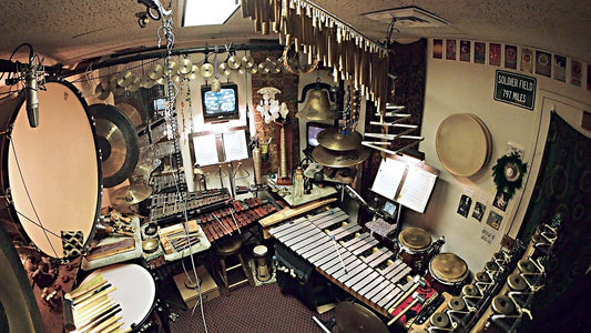 Andy Jones' percussion setup for the currently running Broadway production of Wicked at the Gershwin Theatre.