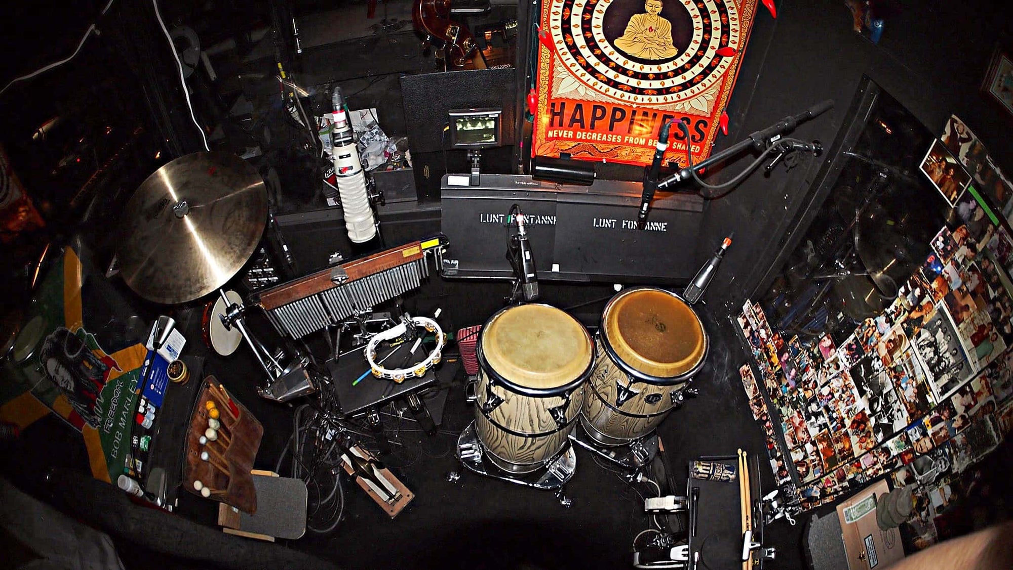 Roger Squitero's hand drum setup for the Broadway production of Motown at the Lunt-Fontanne Theatre.