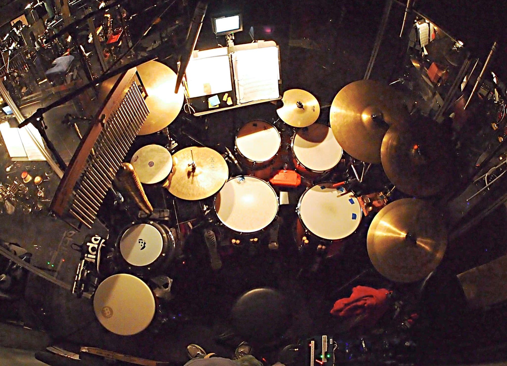 John Redsecker’s drum set setup for the Broadway production of Aladdin at the New Amsterdam Theatre.