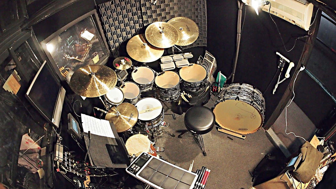 Carter McLean’s drum set setup for the Broadway production of Lion King currently running at the Minskoff Theatre.