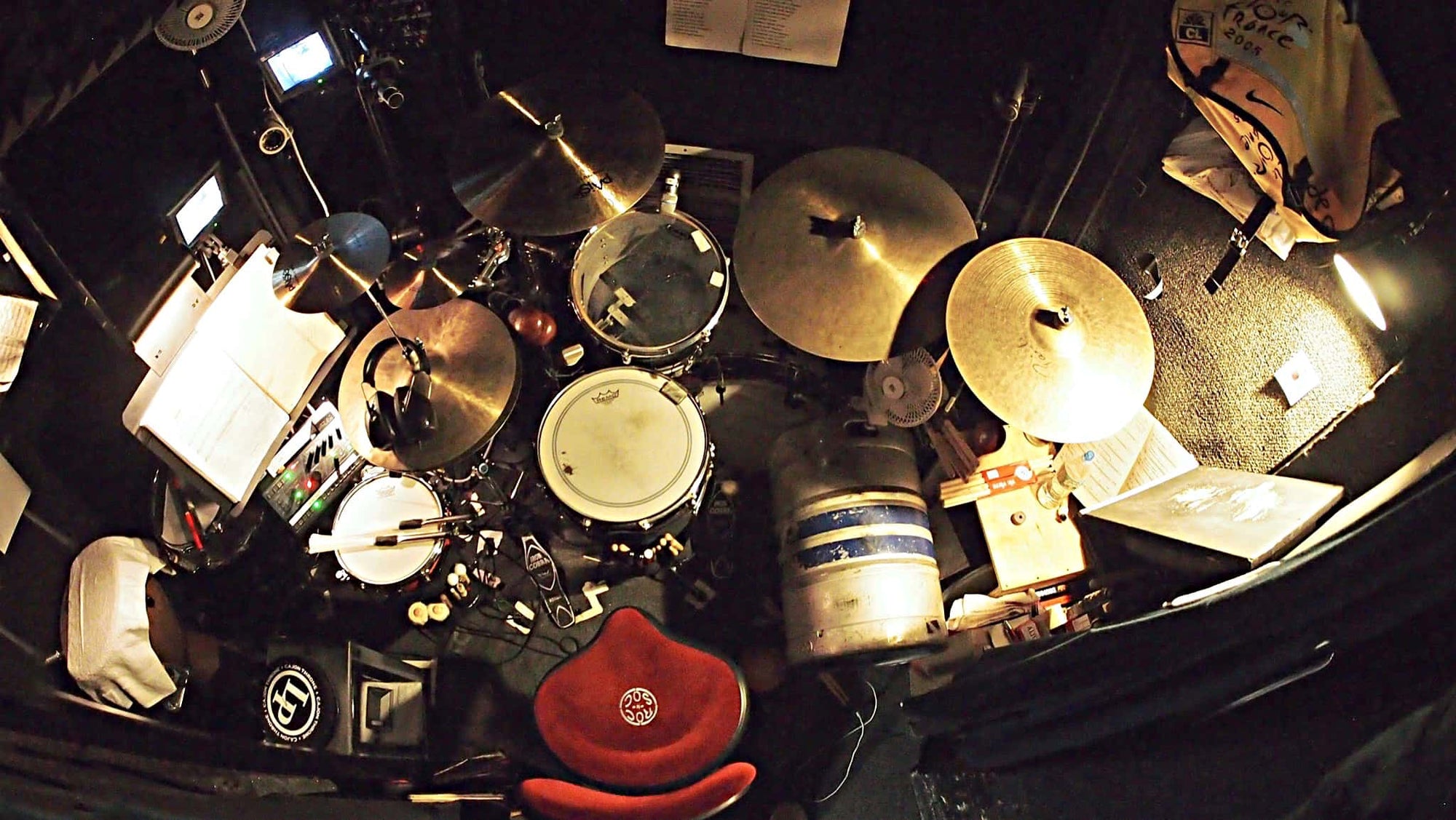 Joe Bonadio's drum set setup for the Broadway production of Sting's The Last Ship at the Neil Simon Theatre.