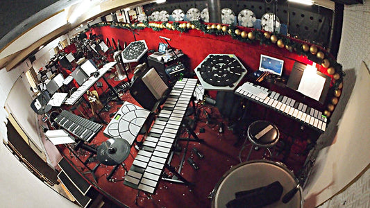 Mario DeCiutiis, Dave Roth, and Matt Beaumont’s percussion setup for the Radio City Christmas Spectacular in New York City.