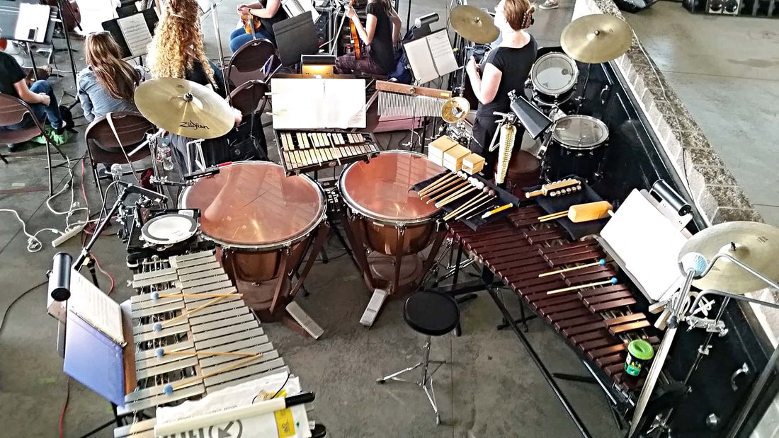 Angel Williams’ percussion setup for the Herriman Arts Councils production of Beauty and the Beast in Herriman, Utah.