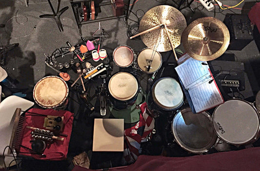 Patrick Lehosky's percussion setup for In the Heights at the CM Performing Arts Center in Oakdale, New York.