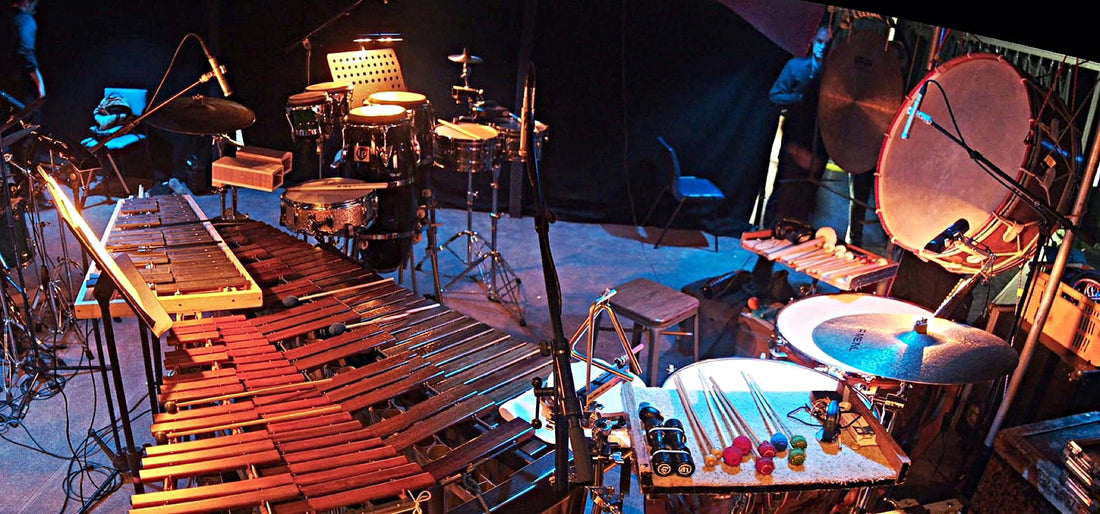 Craig Given’s percussion setup for Showbiz Christchurch’s production of Evita at the Isaac Theatre Royal in Christchurch, New Zealand.