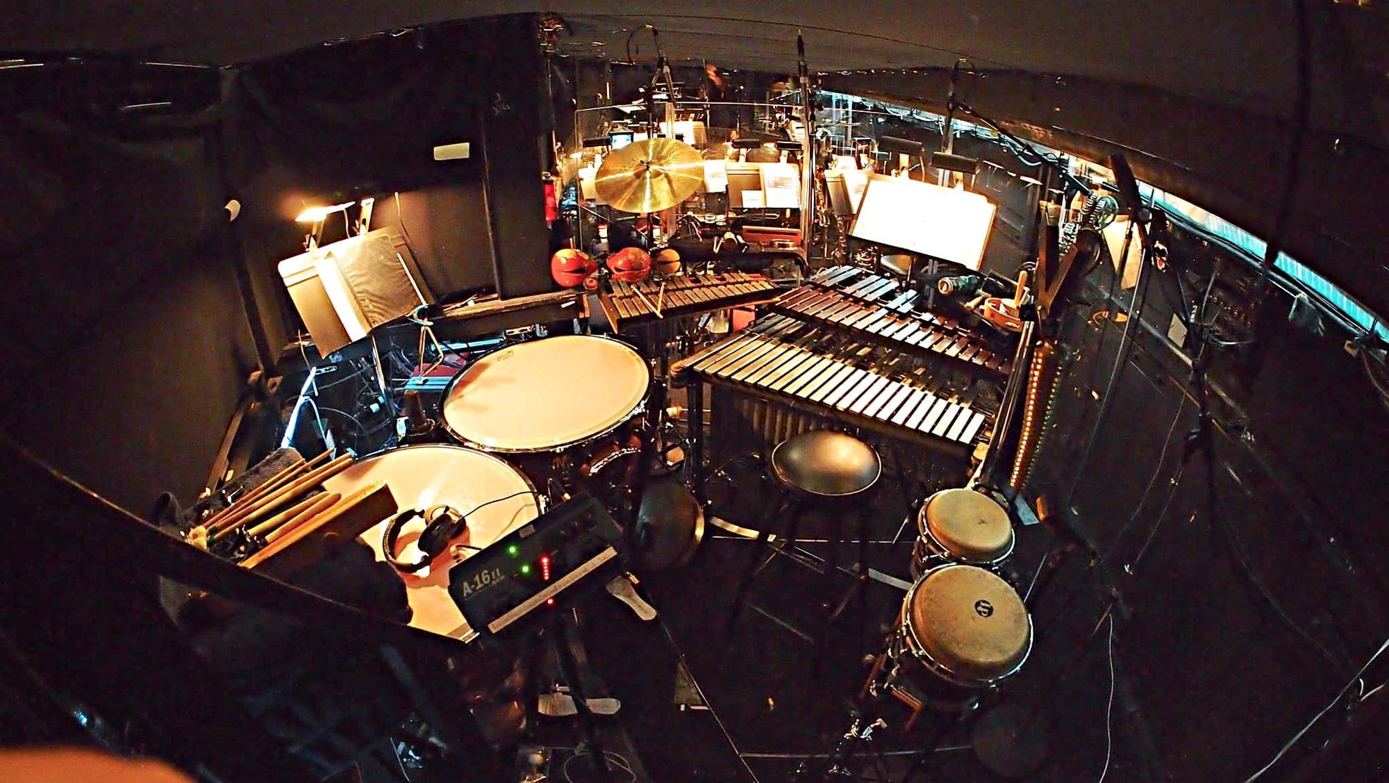 Paul Hansen’s percussion setup for Pajama Game at the 5th Avenue Theatre in Seattle, Washington.