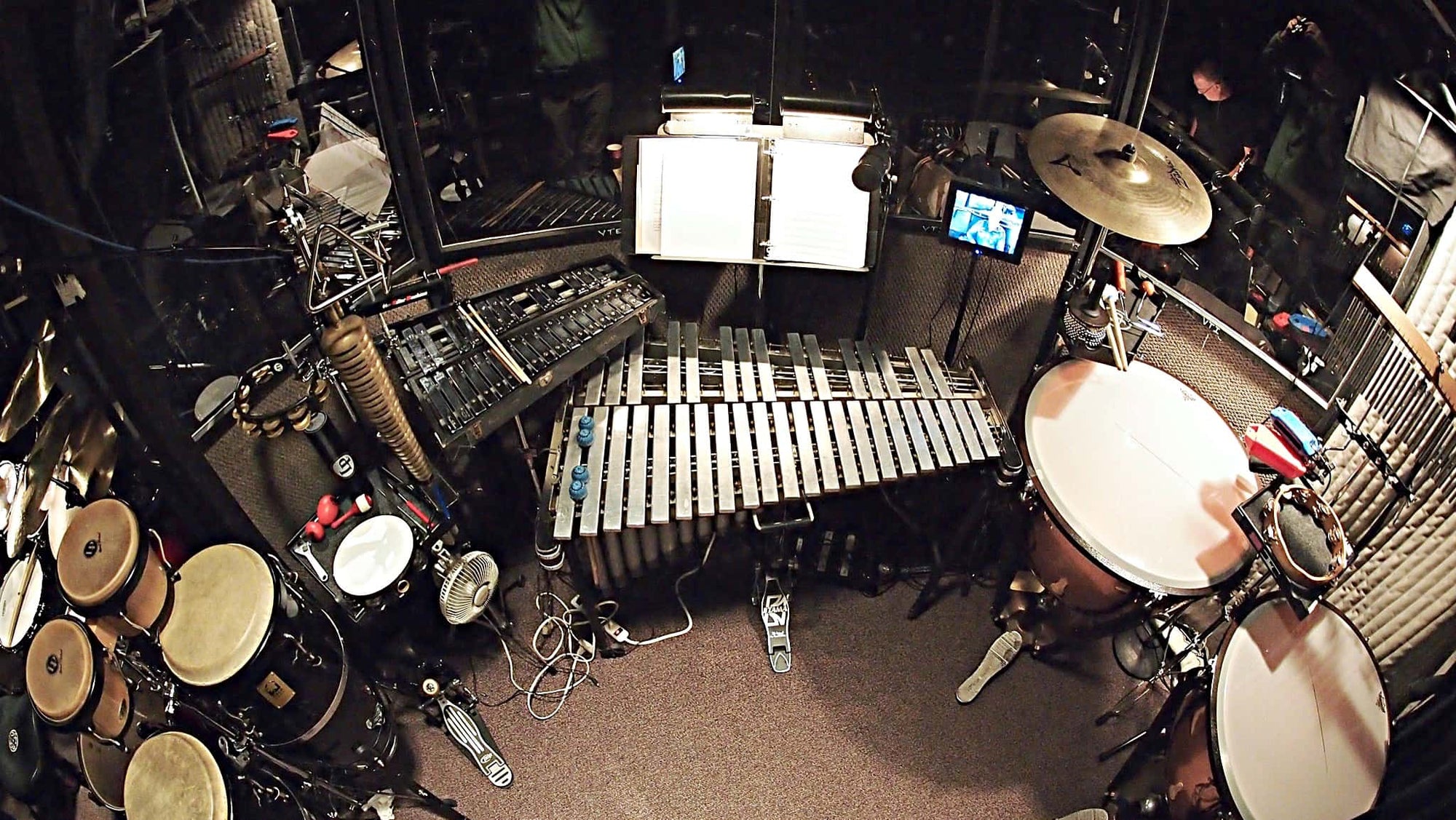 Alec Wilmart’s percussion setup for Dreamgirls at the Village Theater in Seattle, Washington.