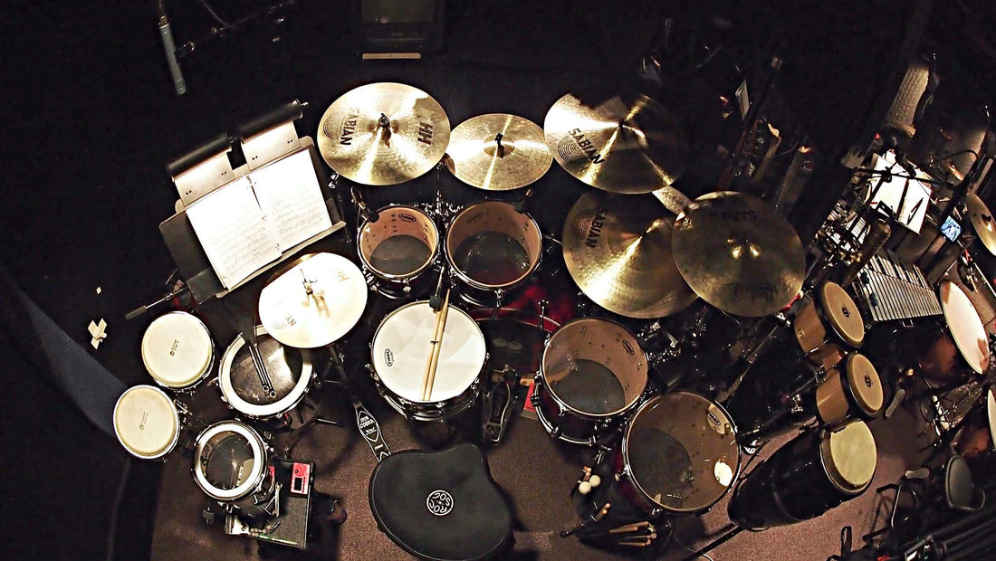 Jim Reif’s drum set setup for Dreamgirls at the Village Theater in Seattle, Washington.