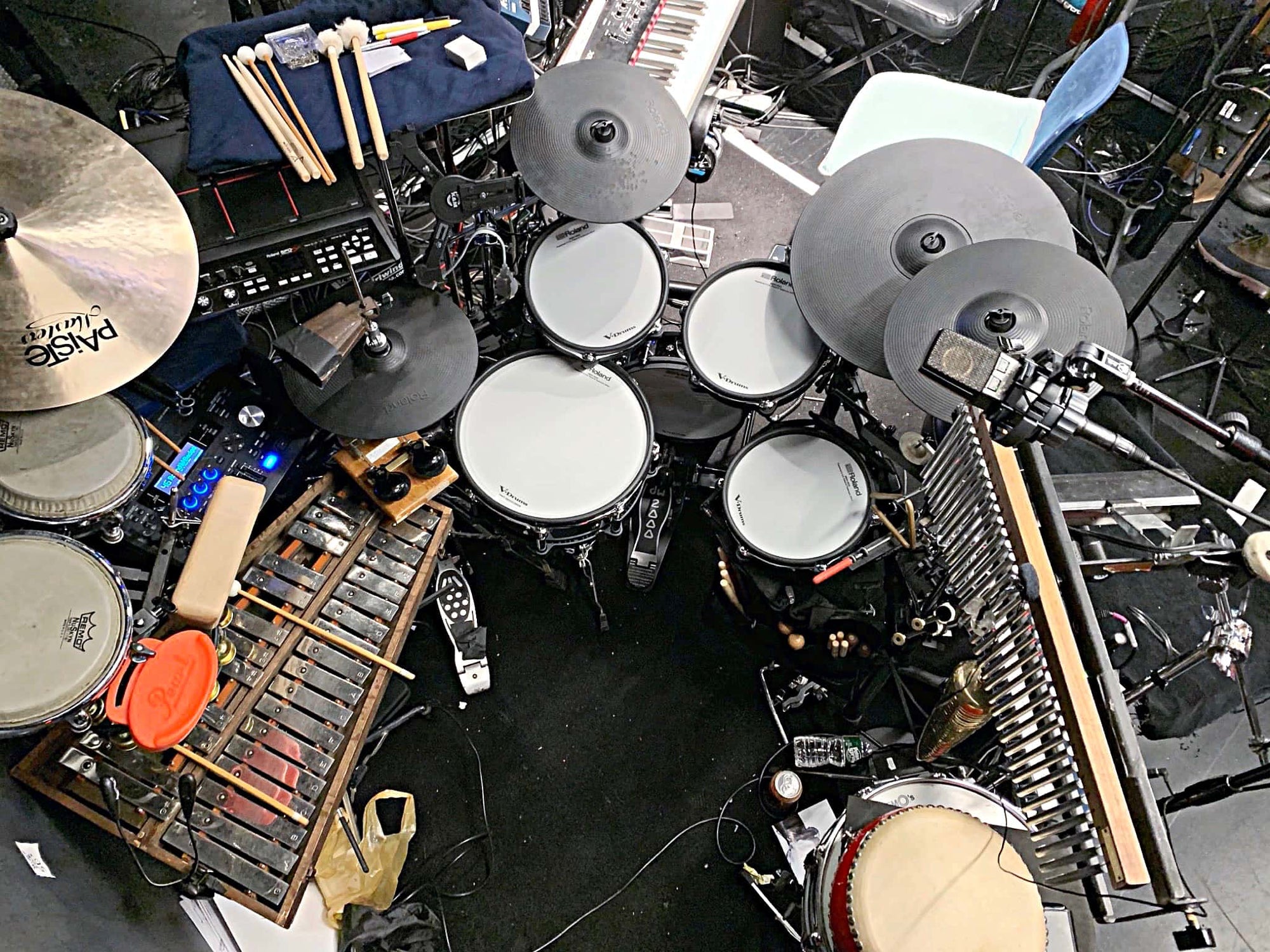 Jon Berger’s setup for the 2020 Off Broadway Premier of Romeo & Bernadette: A Musical Tale of Verona and Brooklyn at A.R.T./New York Theatres in New York City.