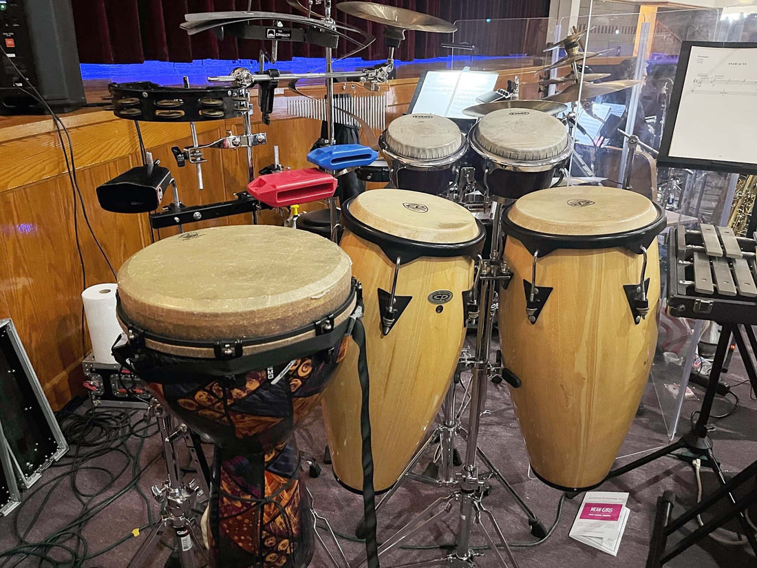 Keith Wilson's percussion setup for Mean Girls at Archbishop Wood Performing Arts, in Warminster, Pennsylvania.