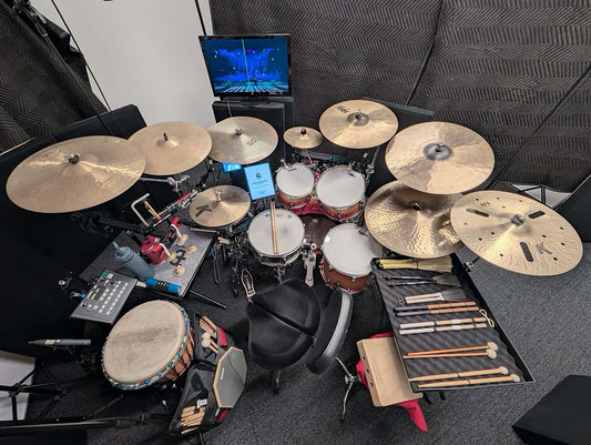 Matthew Lovelace's setup for Come from Away at the Blue Mountains Theatre in Springwood, New South Wales, Australia.