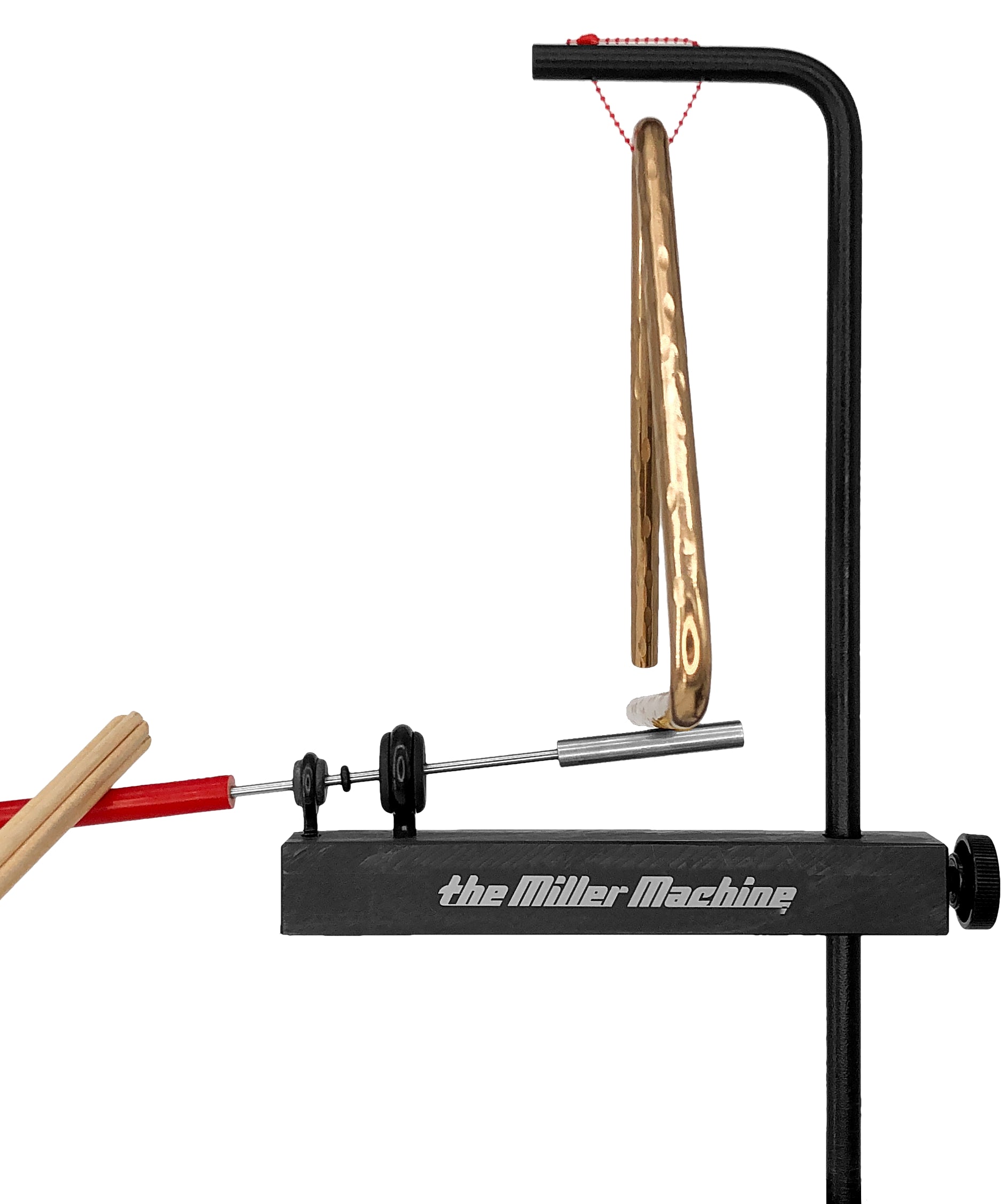 Photo of The Miller Machine, Triangle Machine with new custom steel beater being played with a ProMark Hot Rod.
