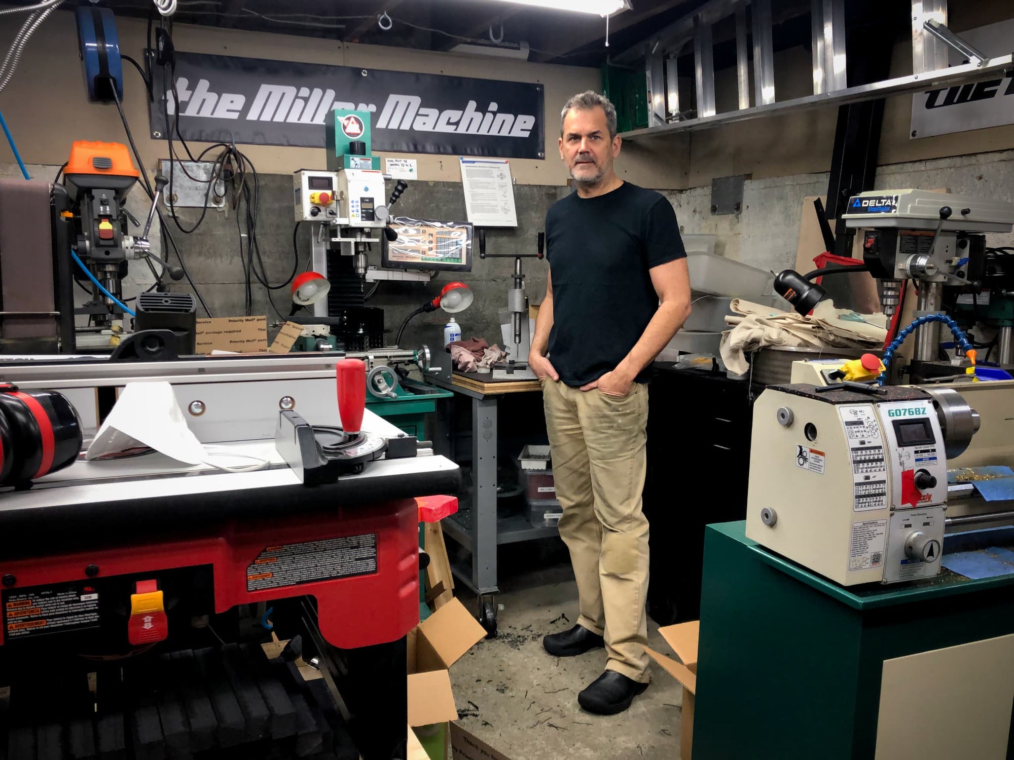 Photo of Billy Miller in his Miller Machine workshop in Seattle, Washington.