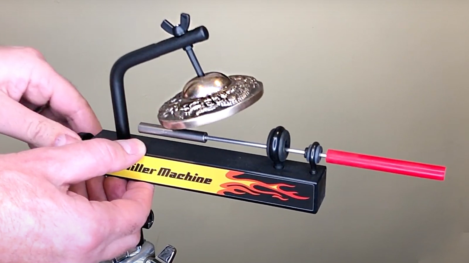 Link to video showing how the new Miller Machine Adjustable Finger Cymbal Arm works.