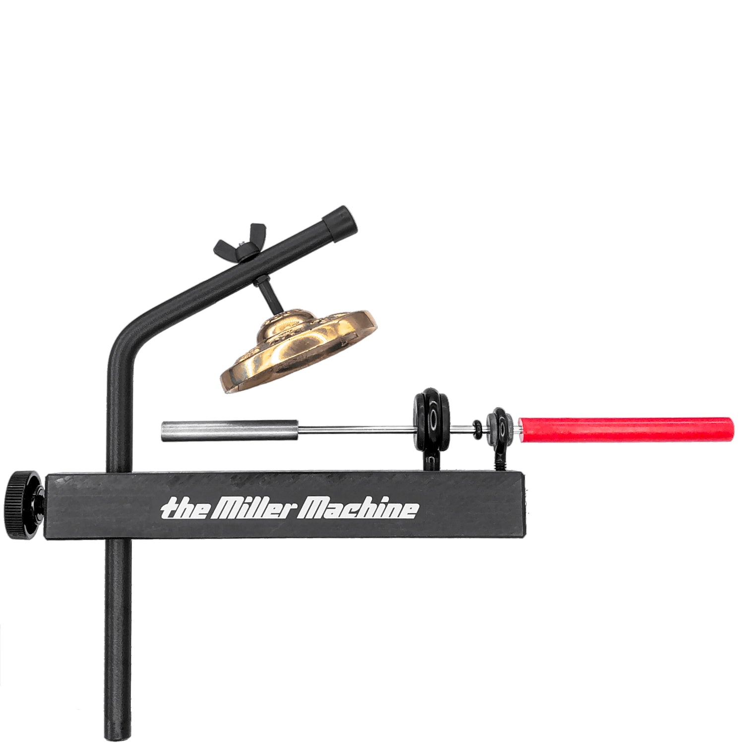 Photo of Finger Cymbal Machine by The Miller Machine which includes the new Adjustable Arm and new Solid Body Steel Beater.
